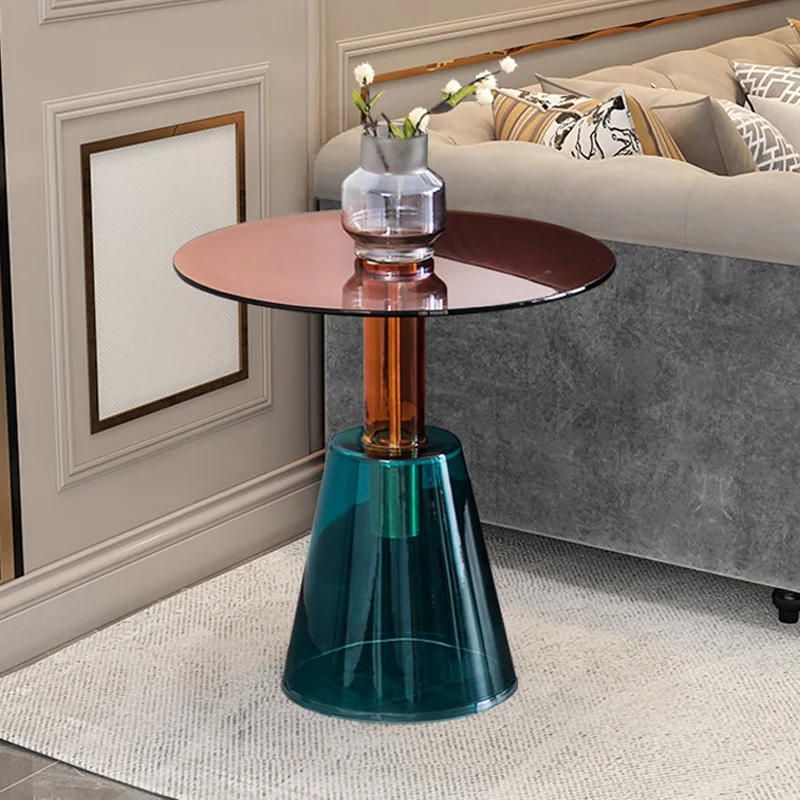 

Creative glass Internet celebrity coffee table fashion color sofa edge few light luxury bedside round small household