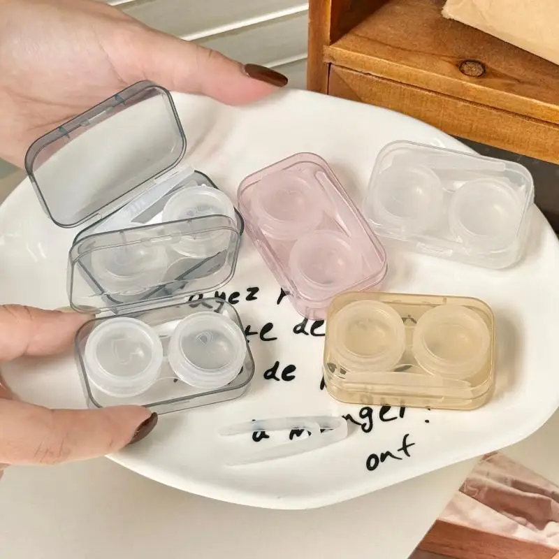 NewPortable Transparent Contact Lens Case With Leak Proof Lid And Tweezer For Daily Use Travel Short Trips