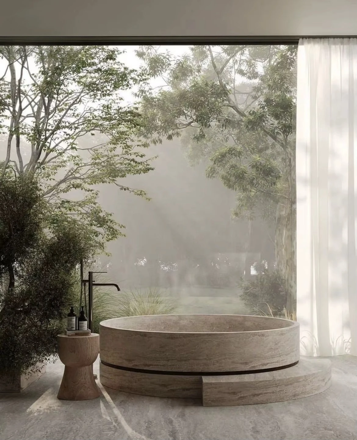 Style Vintage Round Travertine Bathtub for Large Hotel Apartment Villa Decoration