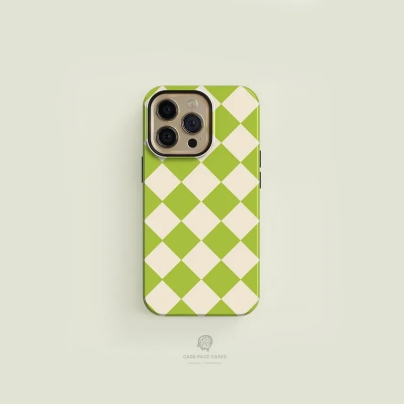 Diamond Checkered Green   Case For IPHONE 16ProMax 15 14 13 12 11 PRO Plus Acrylic TPU Two in one Magnetic Phone Cases