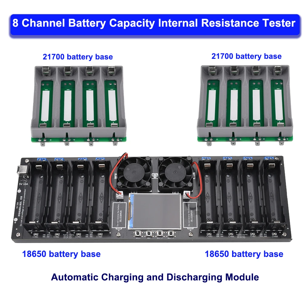 Probador de resistencia interna de capacidad de batería 18650 de 8 canales DC 5V 10A Módulo de carga y descarga automática Pantalla de 2,4 pulgadas