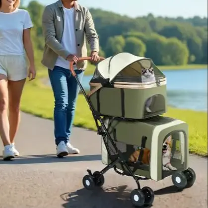 Pet Supplies Foldable Double Pet Stroller Detachable Portable Carrier Travel Stroller for 2 Small Medium Dogs Cats Stroller