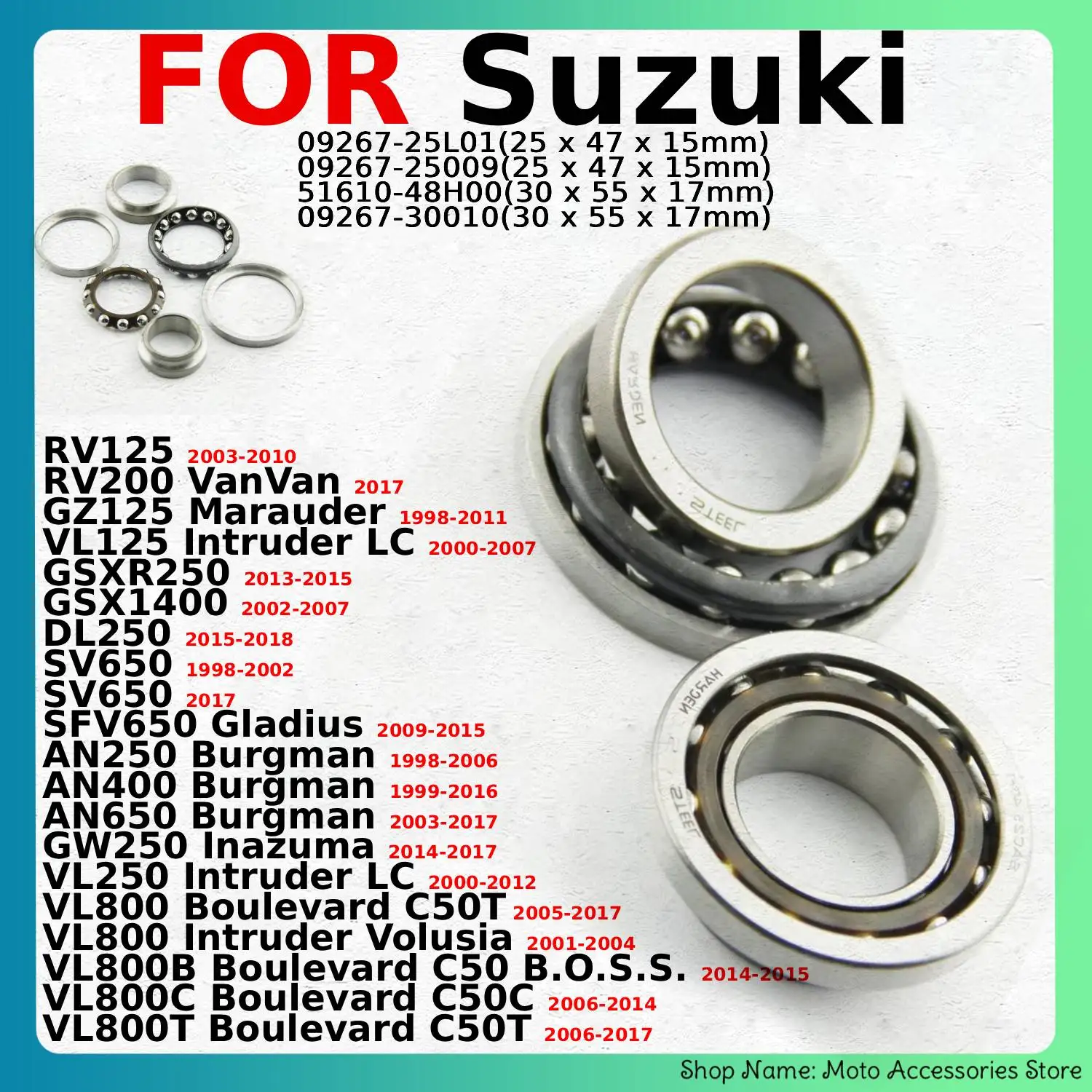 Pressure Bearing For Suzuki DL250 GSX1400 GSXR250 VL125 Intruder LC GZ125 Marauder RV200 VanVan RV125 09267-25L01 09267-30010