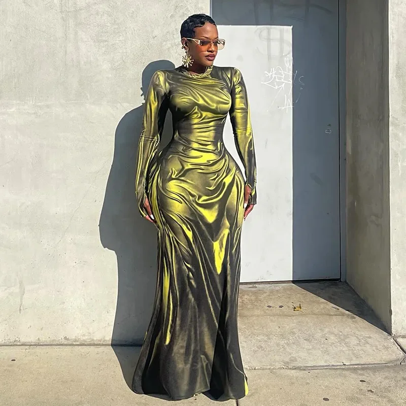 

2024 Autumn Women 3D Printed Maxi Dress Fashion O-neck Full Sleeve Bodycon Club Party Long Robe Sexy Streetwear Vestidos