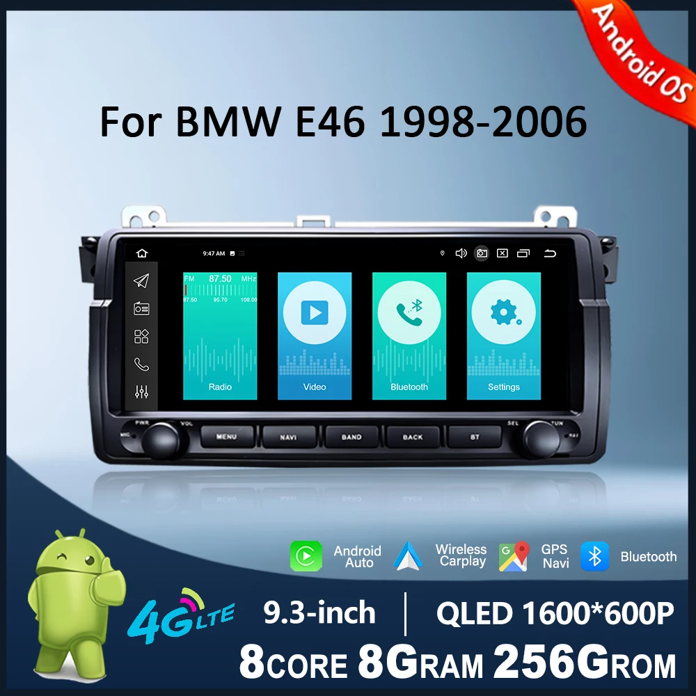 Radio para Auto con Sistema Operativo Android y CarPlay Inalámbrico para BMW E46 1998-2006, Pantalla Táctil Inteligente, Reproductor Multimedia, DSP, GPS, Navegación