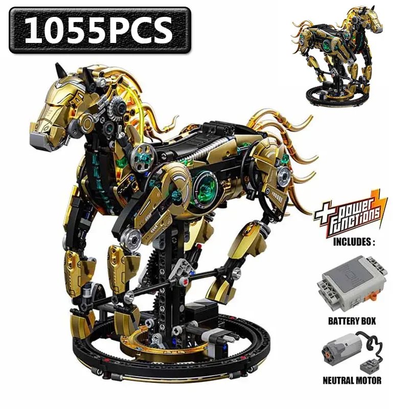 

1055Pcs Electric Horse Building Blocks Mechanical Model Educational DIY Desktop Decoration Toy Holiday Gift for Kids Adults