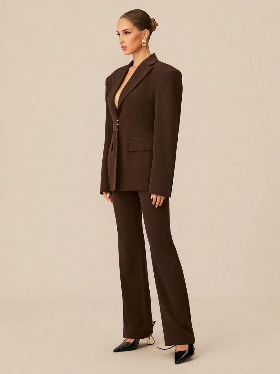 TWOTWINSTYLE الصلبة تقسم الدانتيل يصل قطعتين مجموعات للنساء التلبيب طويلة الأكمام السترة عالية الخصر بانت تصميم تحسس مجموعة الإناث #5