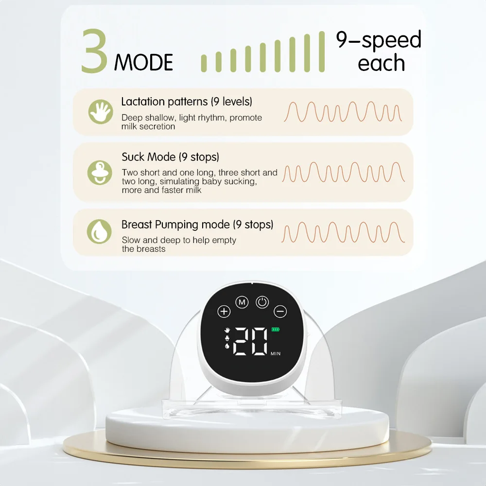 MY-376 Tiralatte elettrico indossabile a mani libere Tiralatte invisibile silenzioso 3 modalità 9 livelli di aspirazione Capacità 180 ml