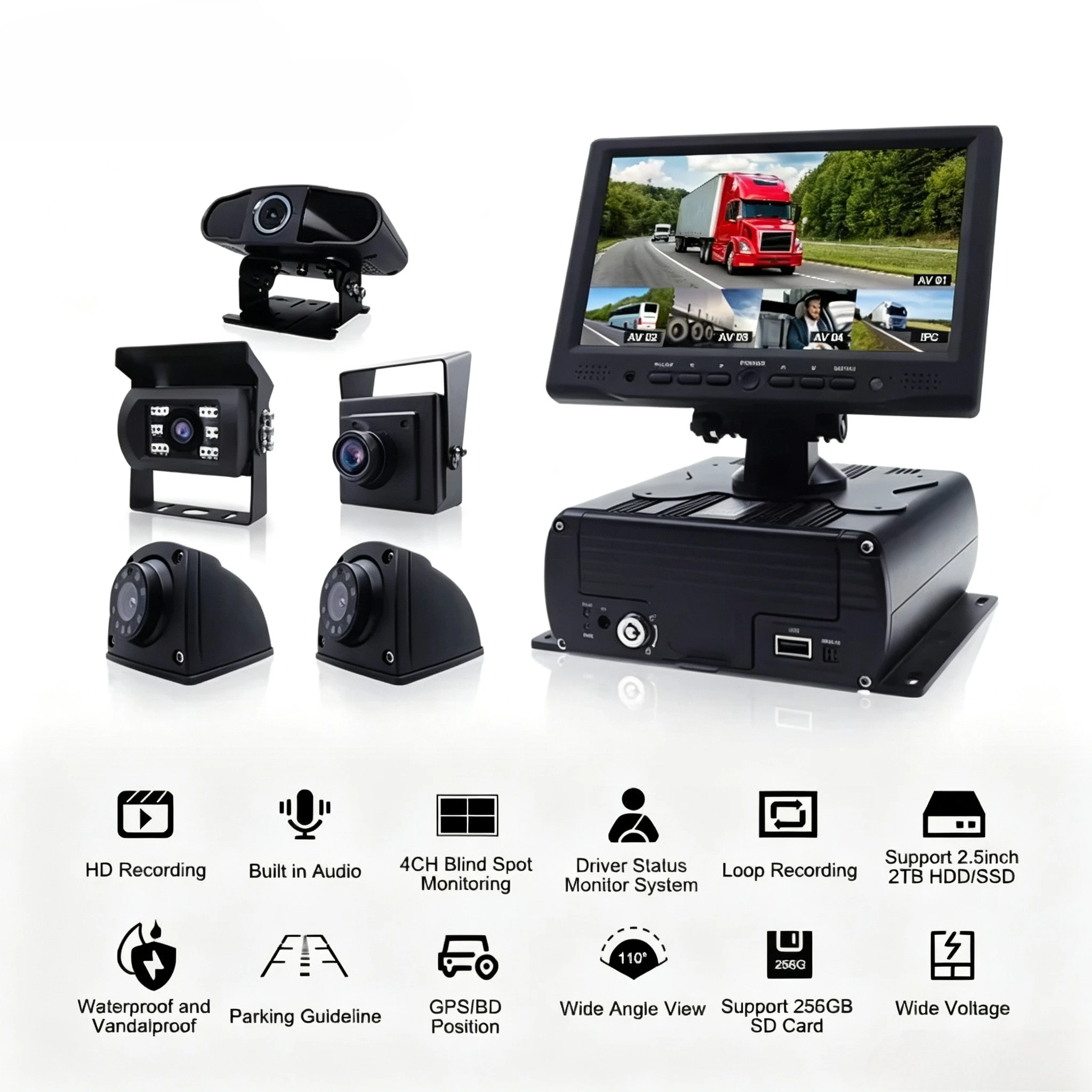 5CH Car Driver Status Recorder 12V HD Vehicle Truck Rearview Backup MDVR Camera DVR System Kit
