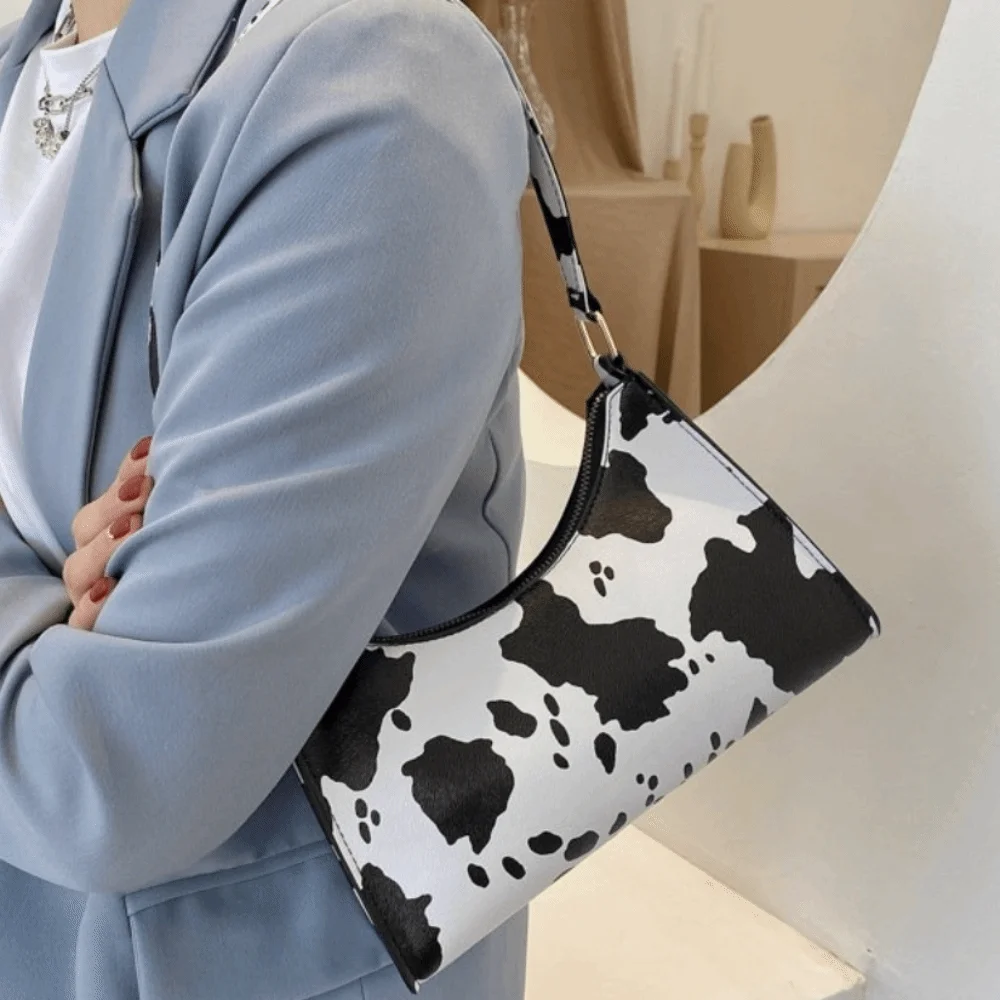 PU Leather Leopard Shoulder Bags Durable High Quality Underarm Handbags Convenient Soft Cow Pattern Armpit Purse Casual Outing