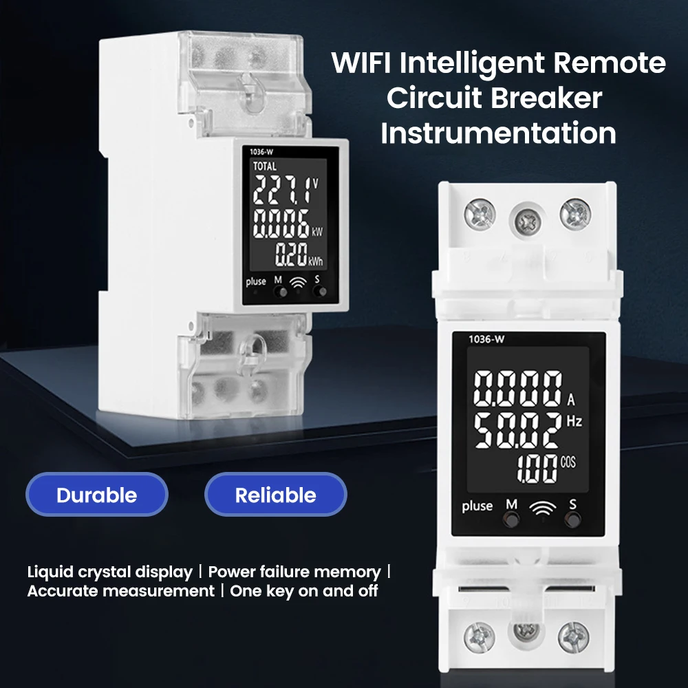 APP WiFi Din Rail Power Monitor Wattmeter Voltmeter Ampermeter Digital Energy Meter Over Under Voltage Protector Relay Switch