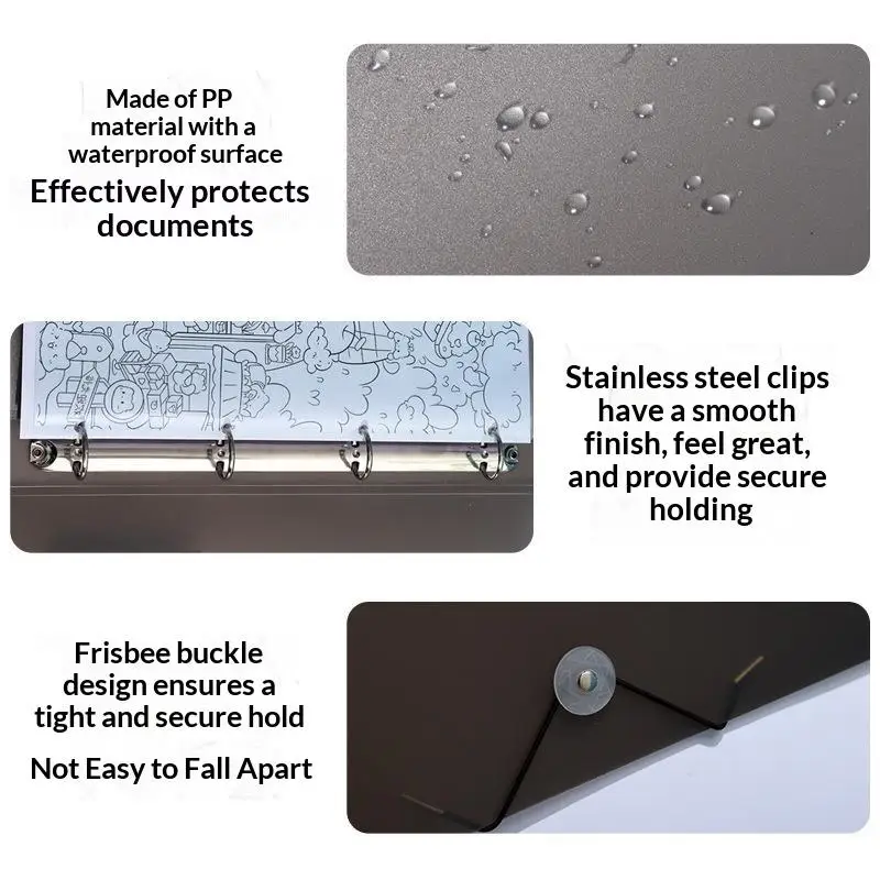 Waterproof Transparent 3-Ring Binder with Elastic Buckle Multi-use File Holder for Receipt Invoice Document Storage