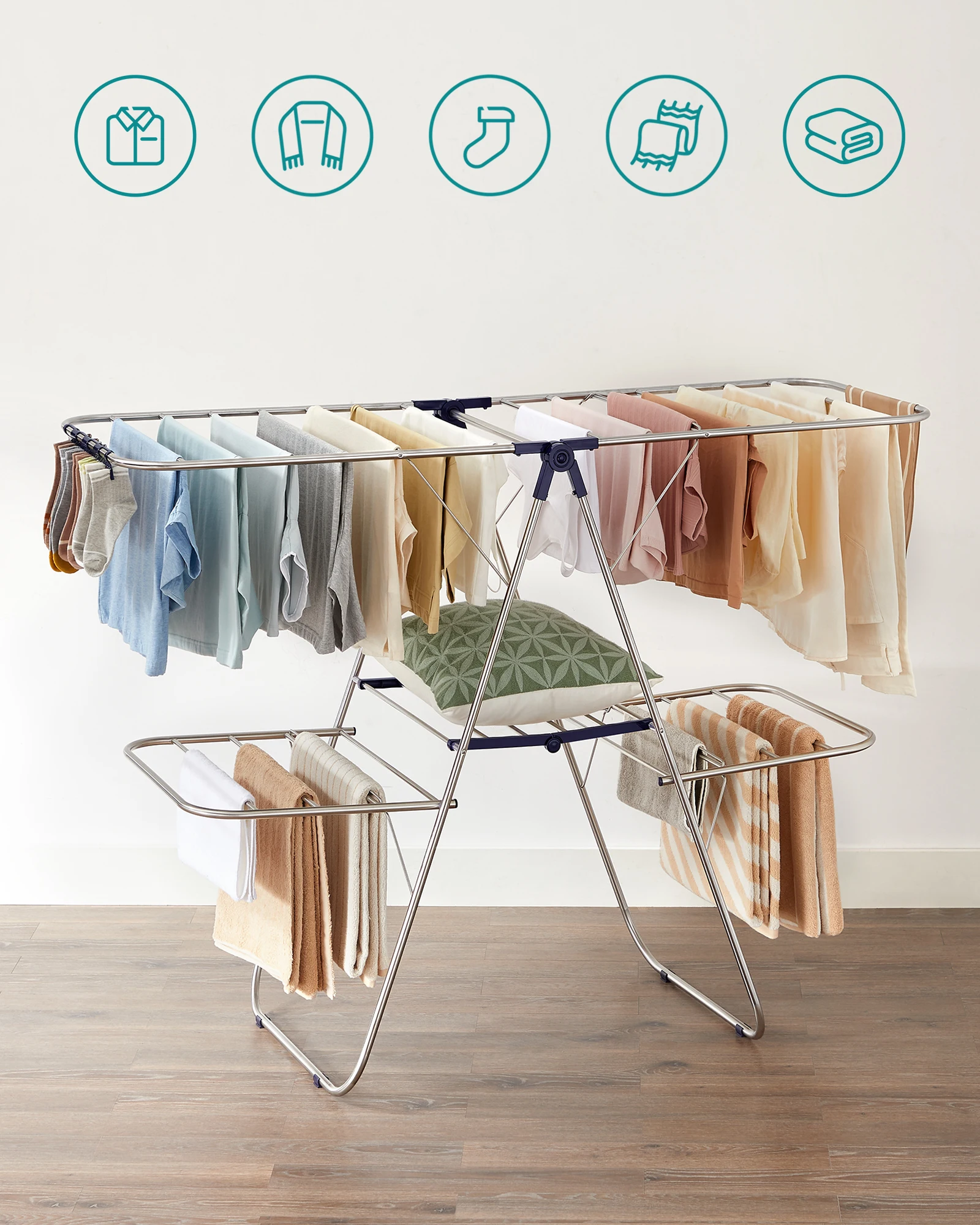 Drying rack with height adjustable wings stainless steel drying rack, foldable