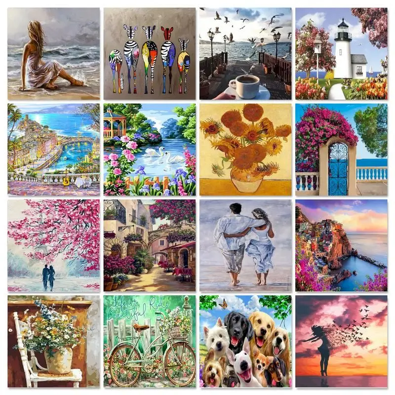 GATYZTORY Landscape Painting By Numbers For Adults Frame Wall Art Handmade Drawing By Numbers Acrylic Paints Kill Time Diy Gift