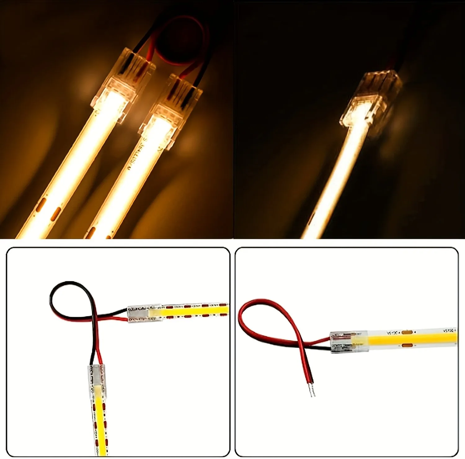 COB Crystal Buckle Transparent Connector Single Wire Double Wire Solder-Free Seamless Connectors for 2pin 8mm Monochrome Strips