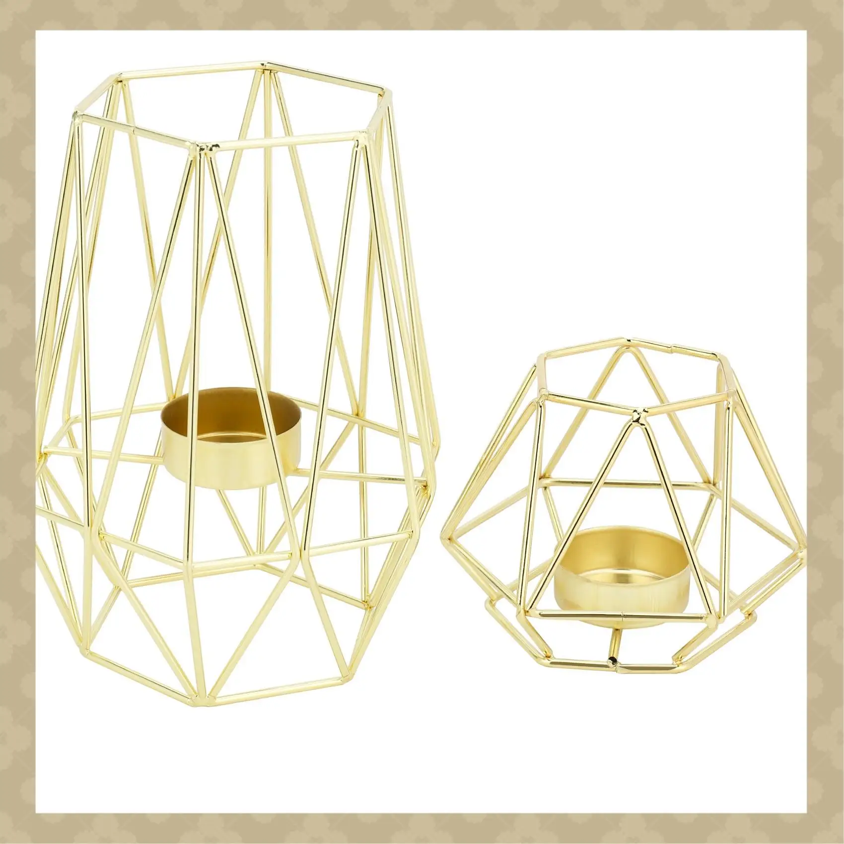 AB45 Set Terdiri dari 2 Tempat Lilin Tealight Logam Geometris Emas untuk Dekorasi Ruang Tamu & Kamar Mandi - Centerpieces untuk Pernikahan & D