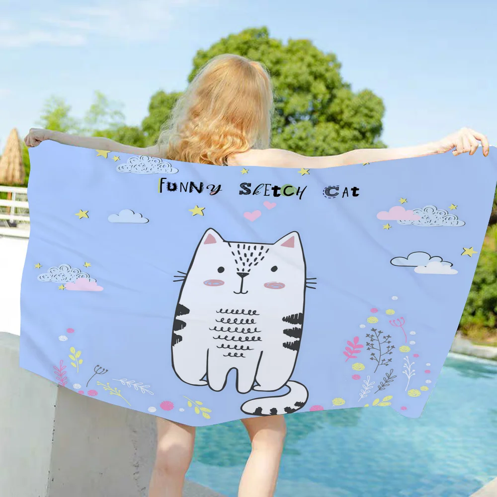 

1PC Cartoon Cute Catcute Towel Microfiber Beach Towel Quick Dry Kids Beach Blanket Soft Unisex Camping Pool Towel