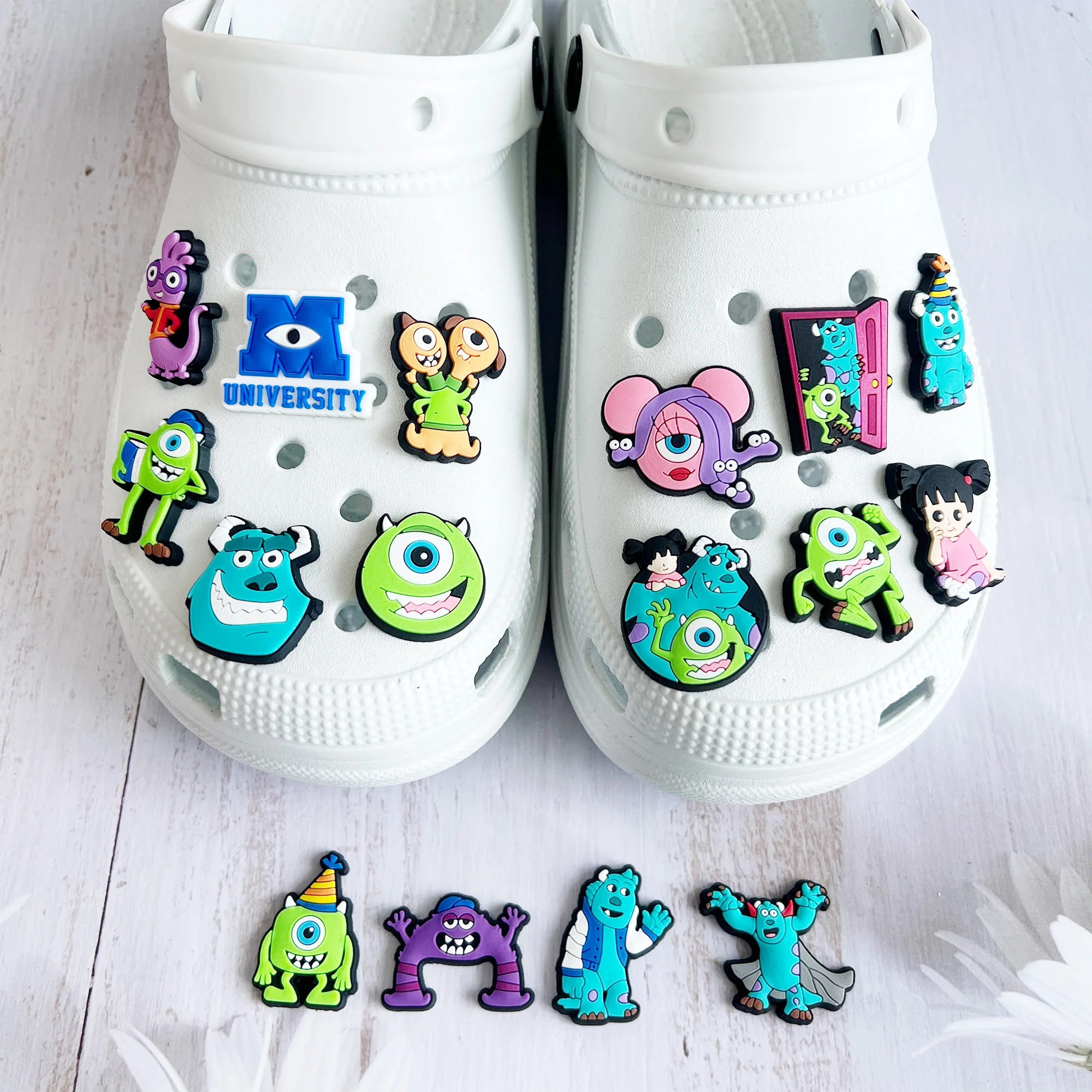 1-16Pcs Cartoon Miniso Disney Monsters University PVC Shoe Accessories Shoes Charms Sandals Ornaments For Boys Girls Present