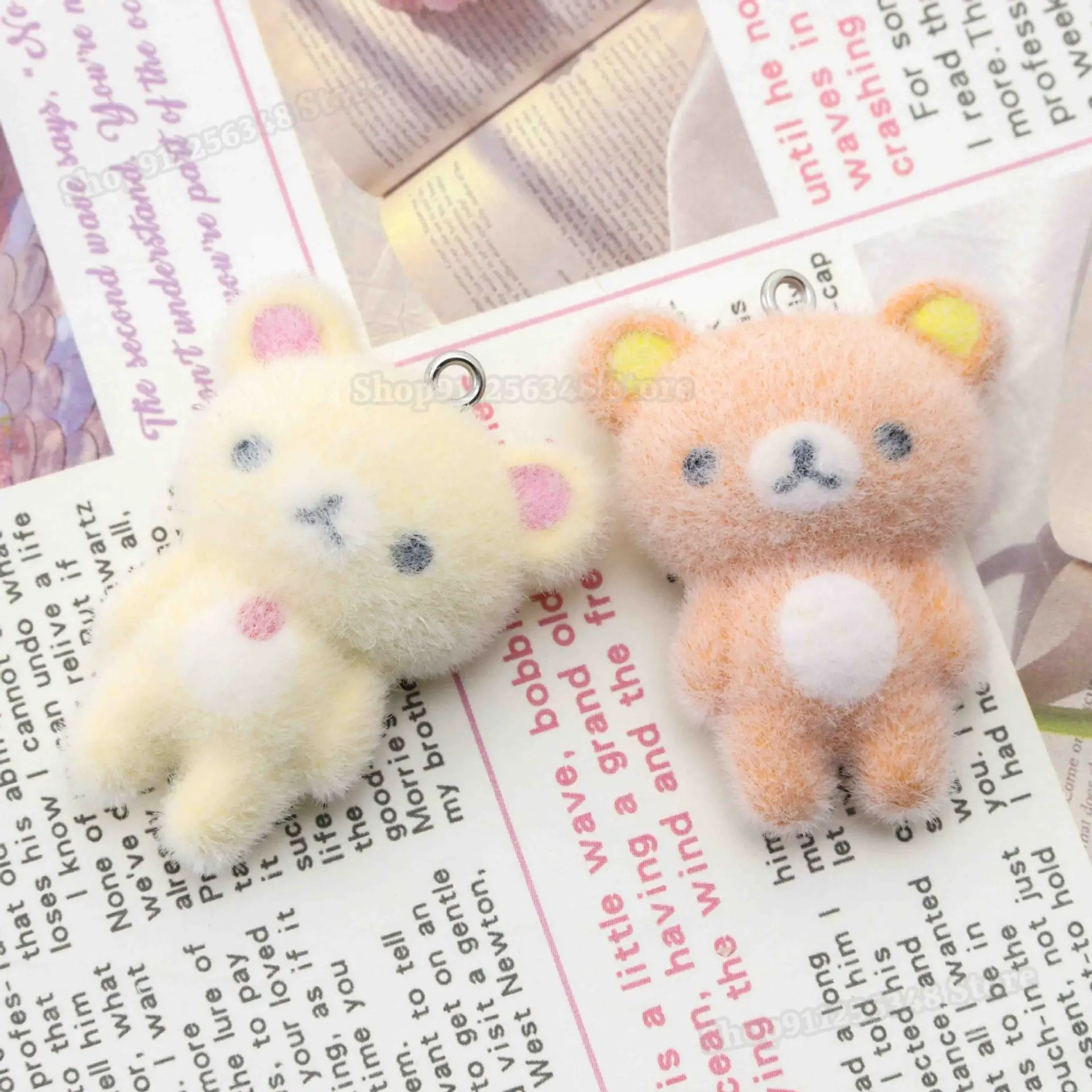 Urocze zawieszki Rilakkuma, akcesoria do breloków, naszyjników, dekoracji DIY, flokowane leniwe misie, anime, łatwe misie, ozdoby do zawieszenia na torby.