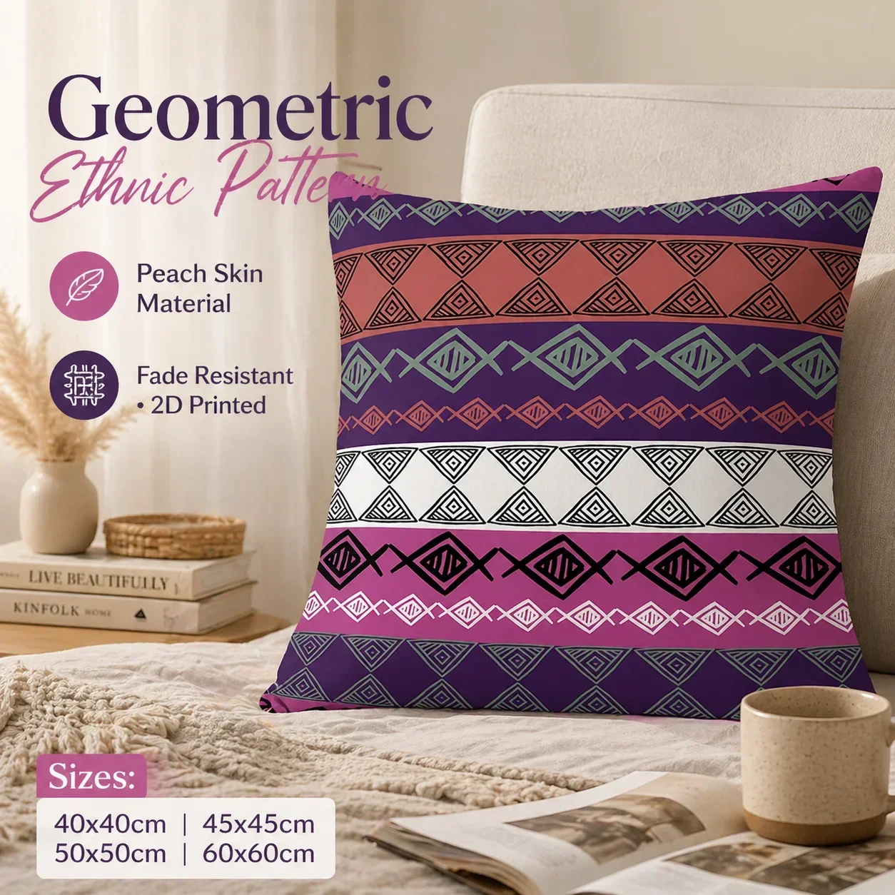 Boho Throw Pillow Cover Ethnic Geometric Cushion Case  Polyester Linen Decorative Pillowcase for Sofa Bed Living Room