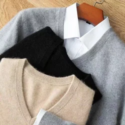 Super Wool Cashmere Sweater Men Thick Pullover Autumn Winter Warm Classic V-neck Clothes Male Jumper Jersey Hombre Pull Homme
