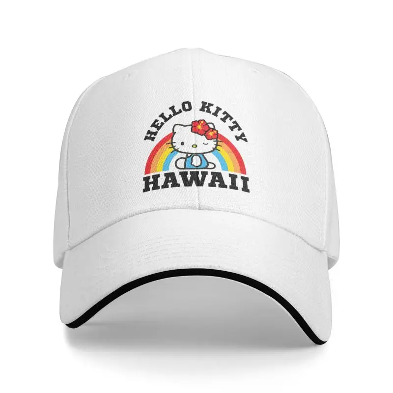 Punk Hello Kitty Hawaii Rainbow Baseball Cap for Men Women Breathable Dad Hat Performance