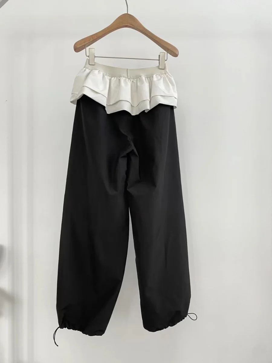 ballet-style-casual-pants-women's-high-waist-straight-leg-pvc-fabric-windproof-loose-fit-airy-slimming-drawstring-floor-length