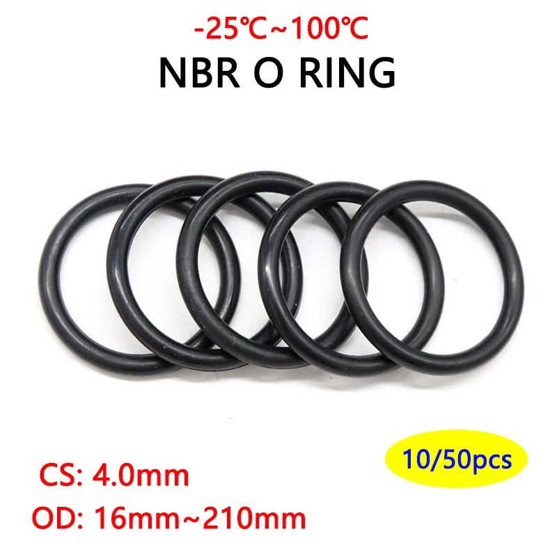 10/50Pcs NBR O Ring Gasket Thickness CS 4mm OD 16~210mm Nitrile Rubber Round O Type Corrosion Oil Resist Sealing Washer Blackr