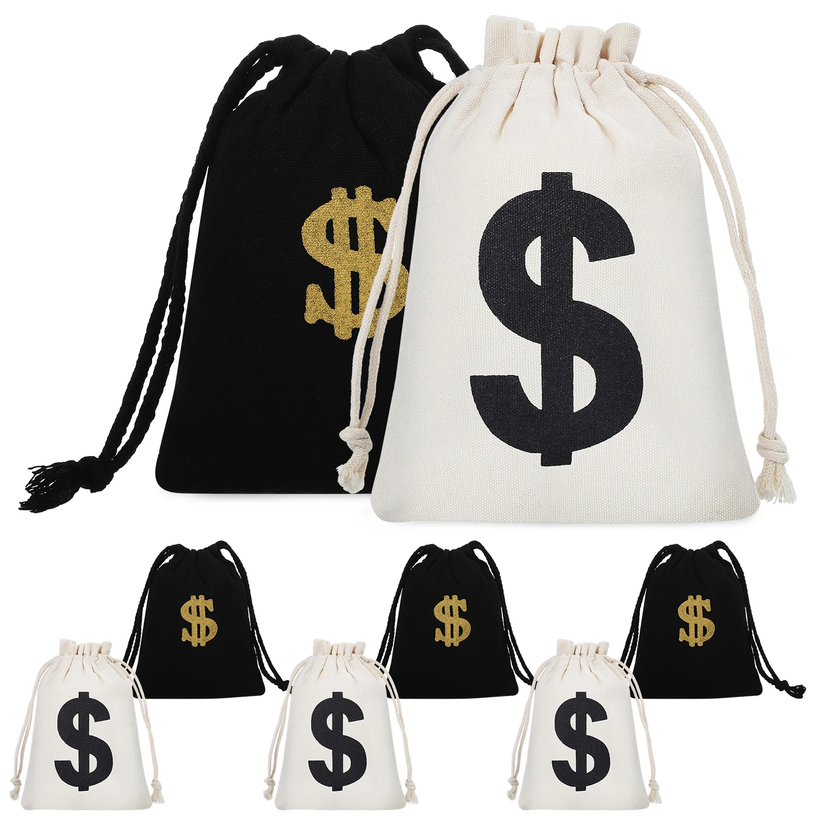 

8 pcs Cotton Linen Bags 12x16cm White 13x18cm Black Drawstring Closure Storage Party Favor Coin Canvas Gift Bags