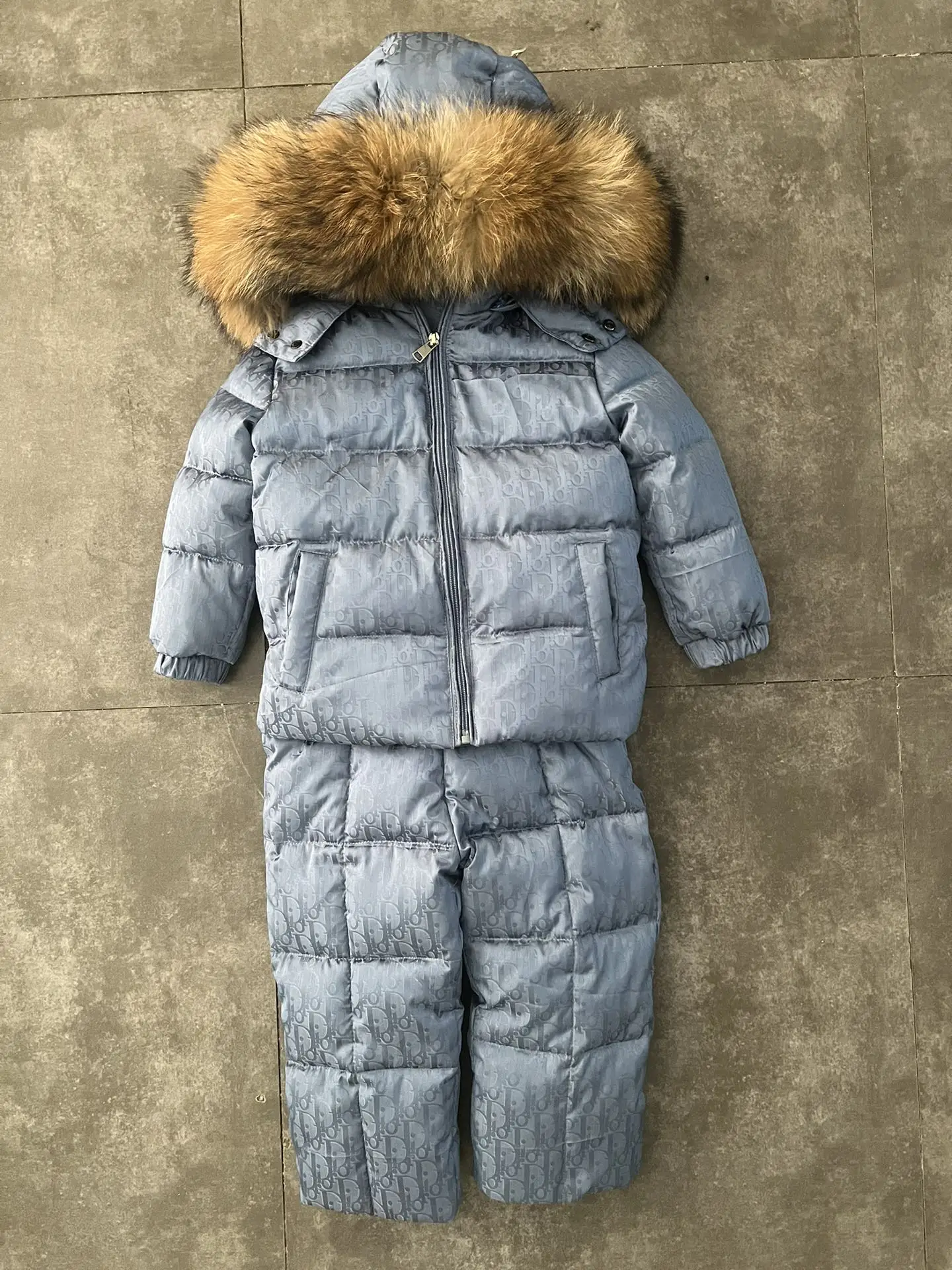 Raccoon fur hood 2024 winter jacket child suit jacket+pant twinset boy & girl ski suits children down jacket outerwear parka