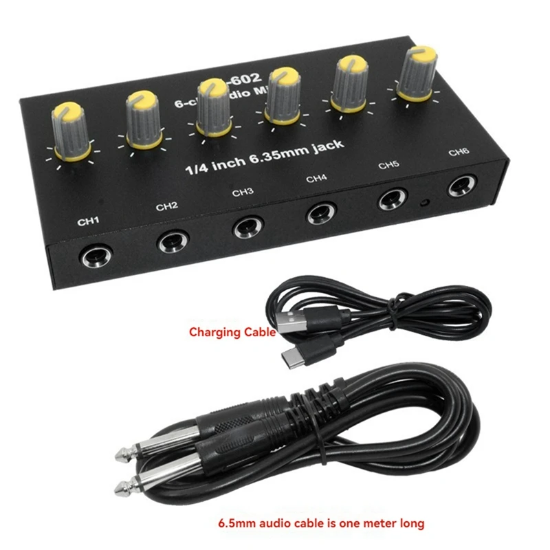 6 Channel Audio Mixer Headphone Microphone Mic Amplifier Hub Distributor 6.35Mm Jack 1/4 TRS Amplifier