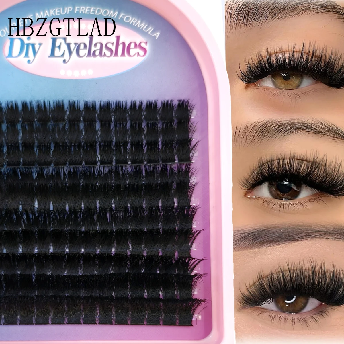 HBZGTLAD 10 Reihen 5D Flauschige Cluster Wimpern 60D/80D/100D/180D Dicke Wimpern D/DD Curl Mix Einzelne Wimpern DIY Wimpernverlängerungen