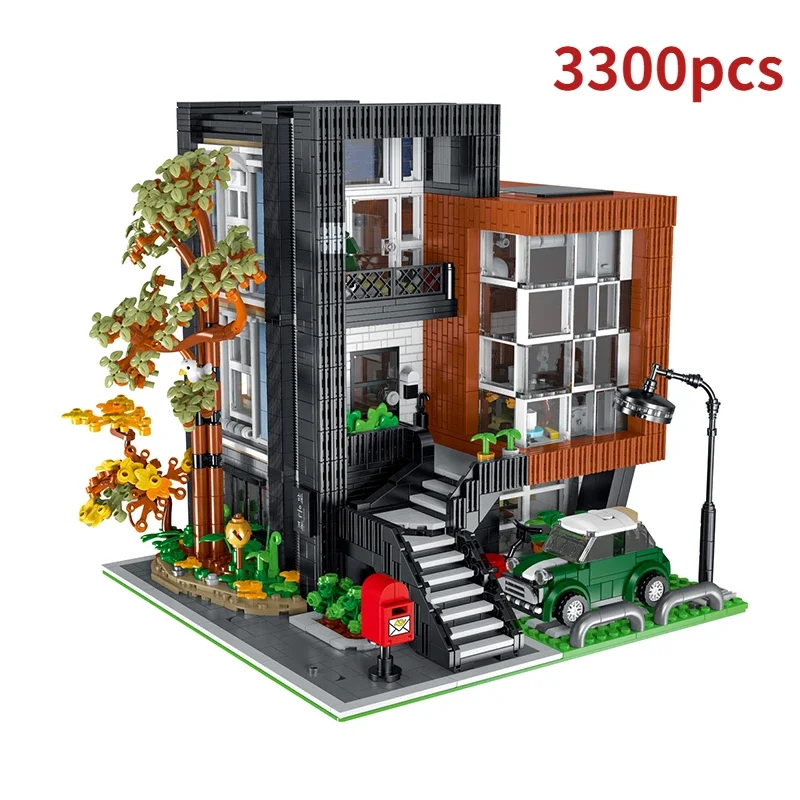 In Stock Expert Ideas 3300PCS CUBE BROWN Modern Villa Building Blocks Architecture Bricks Set Kids Children Models Toys Gifts