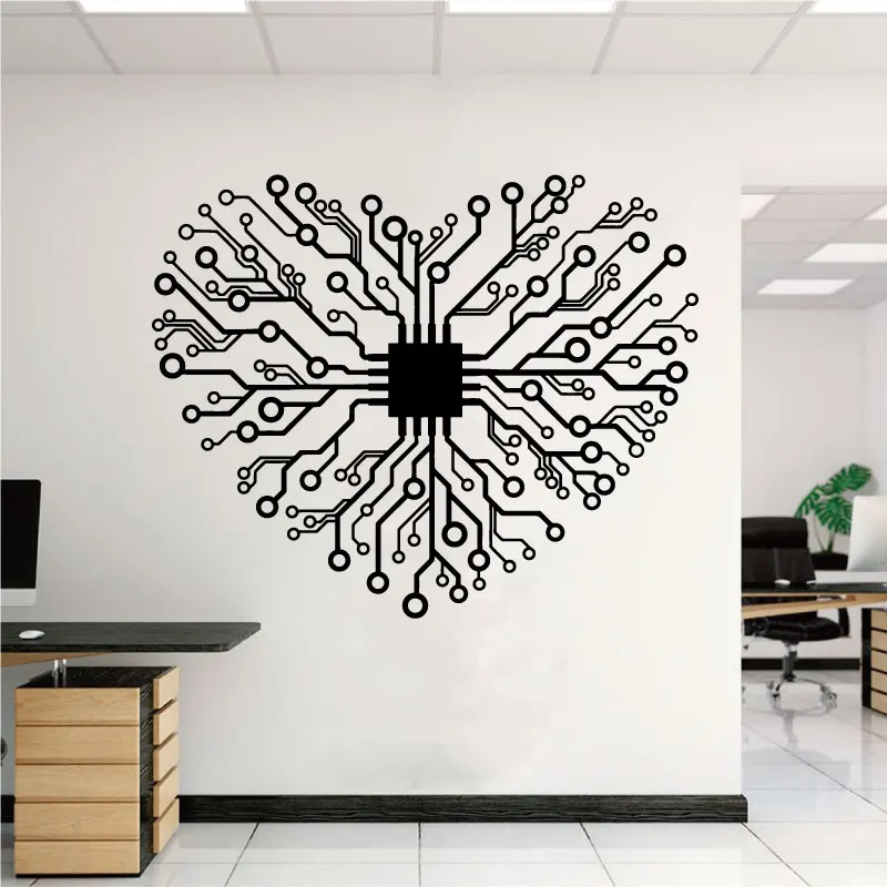 Love Chip Tech Company Office Vinyl Wall Decal Geek Programming Software Engineer Computer Room Home Decor Art Decal Gift BG11