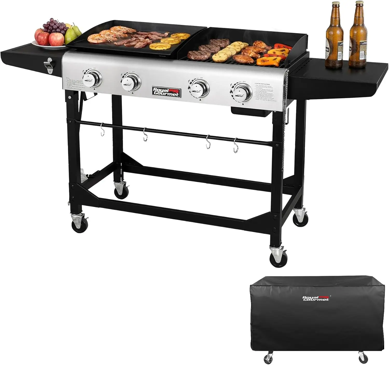 Camping and Tailgating, Black & Silver, 48,000 BTUs Output, Grill and Griddle Combo