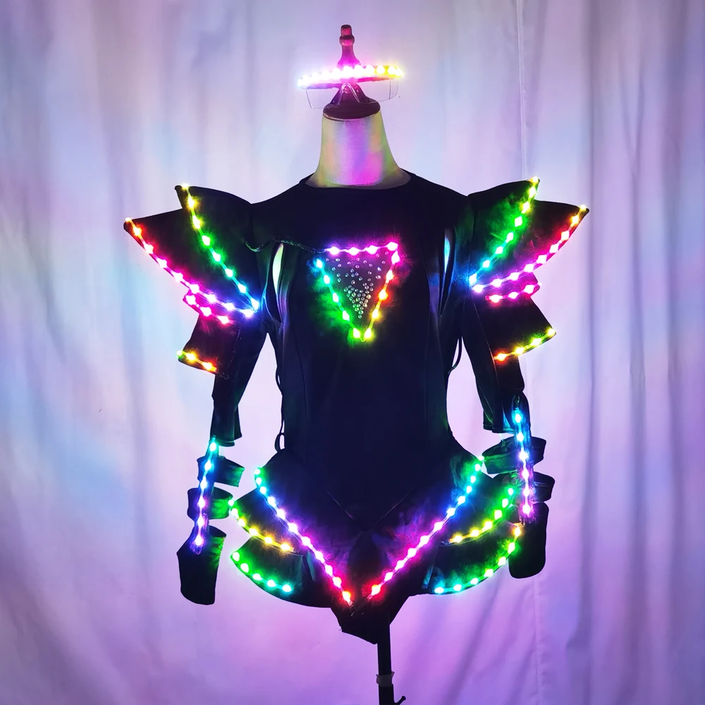 LED تنورة متوهجة فستان تأثيري حلي ملونة سيمفونية سلسلة بذلة النساء DS كرنفال حفلة بار ملهى ليلي مرحلة الأداء