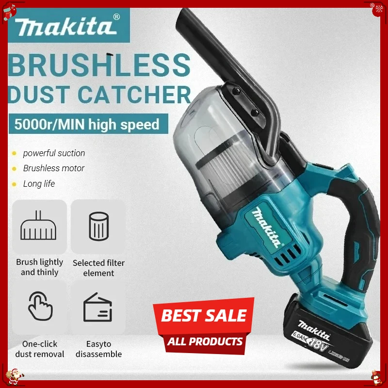 

Makita Cordless Handheld Vacuum Cleaner, Portable, for Hard Floors, Carpets, Cars, Pet Hair Cleaning Machine, Powered Power Tool