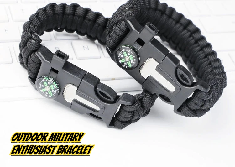 

2PCS Outdoor Multifunctional Woven Bracelet Portable Camping Hiking Mountaineering Lighting Stick Compass Whistle Accessories
