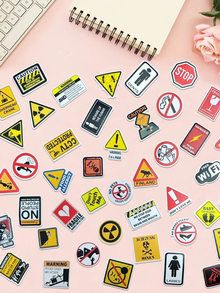 AliExpress NONE 50PCS Traffic Danger Banning Signs Warning Stickers Motorcycle Helmet Bike  Warning Pattern Sign Graffiti Decals Kids Toys Gift