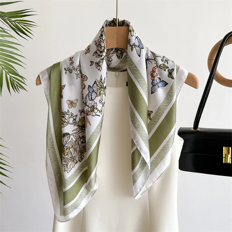 Spring and Summer Butterfly Flower Small Square Scarf Simulation Silk Printing Scarf New Headscarf Fashion Scarf Professional