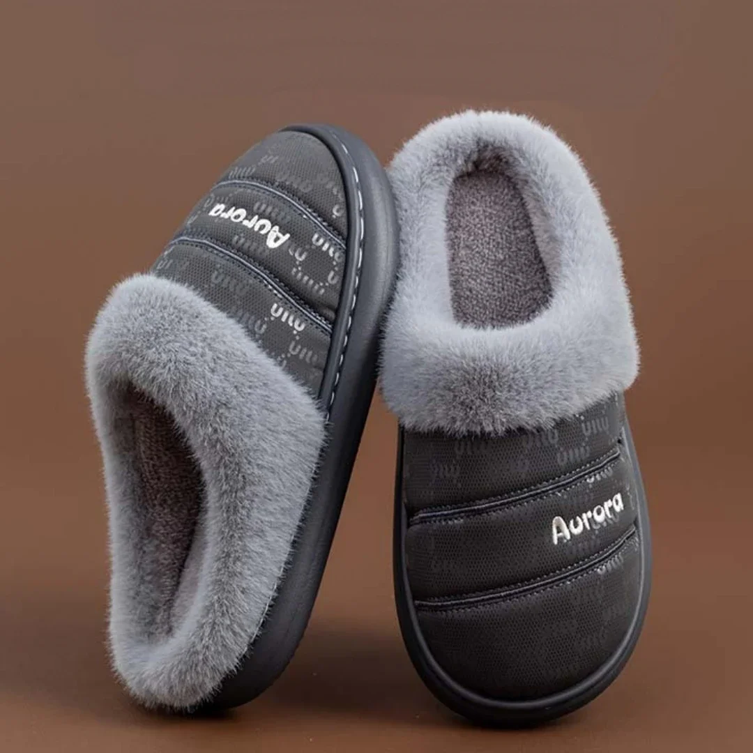 Unisex Winter Warm Plush Slippers Concise Solid Color Non-Slip Cotton Mule Slides Casual Fluffy Flat Shoes for Home - Women Men