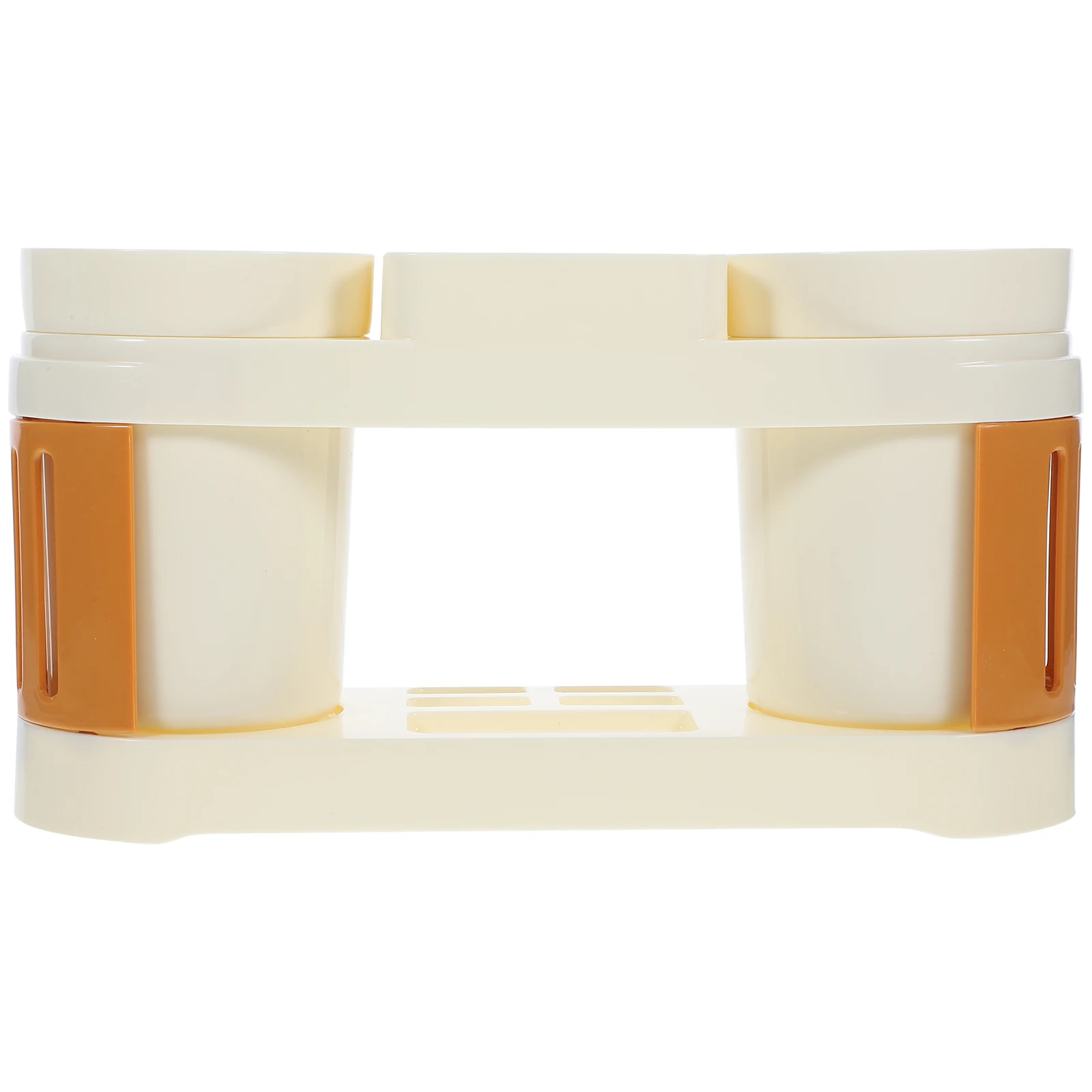 

White Grey Bathroom Organizer Double Cups Toothbrush Razor Electric Holder Rack Storage Countertop Toiletries Stand