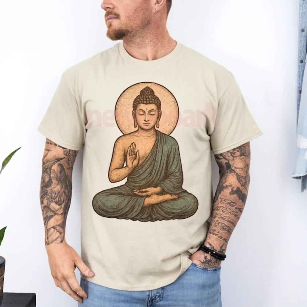 Vintage méditation bouddha graphique T-Shirt spirituel Zen pleine conscience Yoga paix amoureux femme homme T-shirt coton unisexe adulte T-Shirt