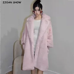 Abrigo de piel sintética de conejo suave peludo con solapa rosa para mujer, chaqueta peluda holgada de manga larga para mantenerse abrigado, prendas de vestir exteriores por debajo de la rodilla, color gris, invierno 2023