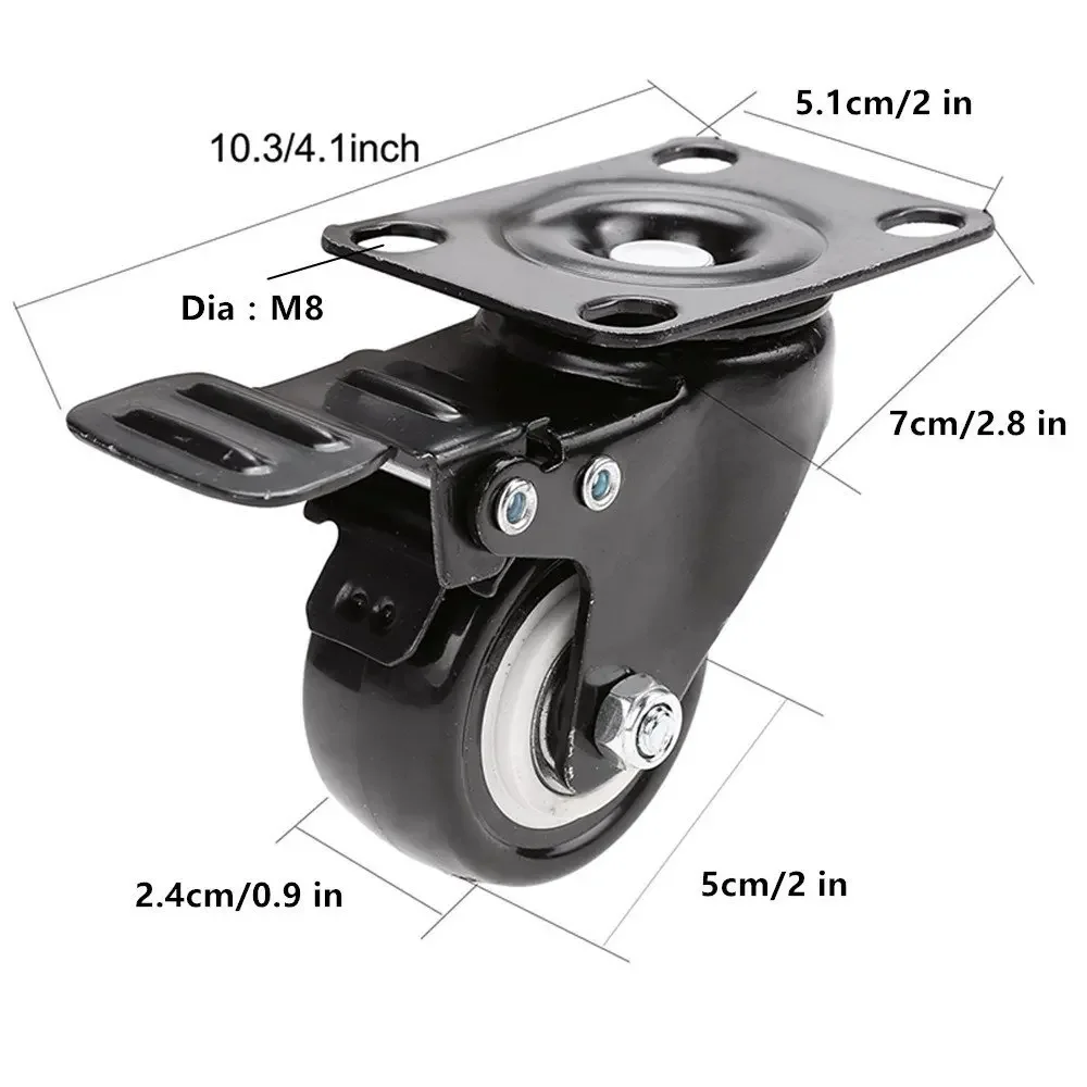 4 Pack 2'' PU Rubber Swivel Caster Wheels with 360 Degree Rotation Each with 132Lbs Capacity And Brake