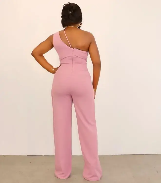 Casual Women's Asymmetrical One-oulder Jumpsuit High Waist Street Sle Long Pants with kets Summer Faion