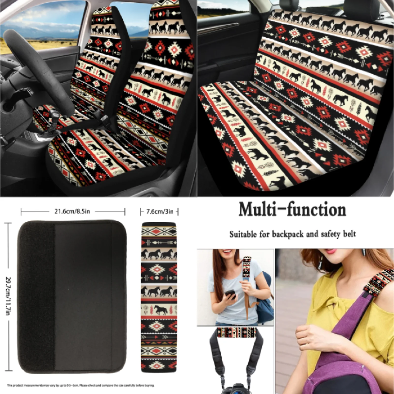Coloranimal Horse Pattern Set of 15 with Easy to Install Steering Wheel Cover and Car Trash Bag for Sedan