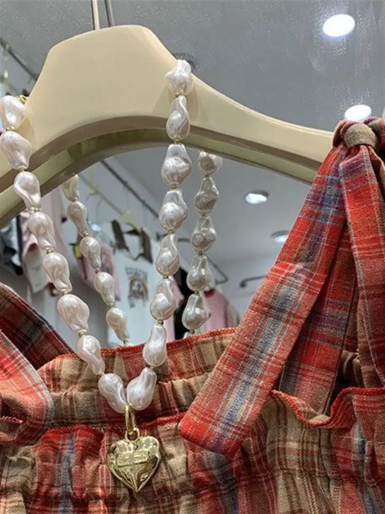 Cute Plaid Doll irt ort Vest Sweet Cool Dstring Rope Square Collar Girl's Faion Retro Sle Spring Season Loose Fit