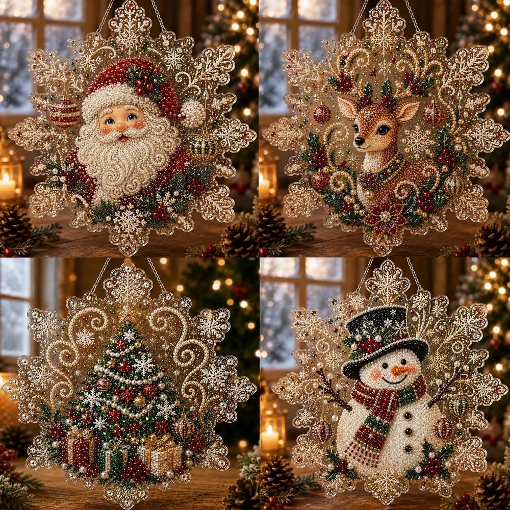 5D DIY Diamantmalerei Weihnachtsmann Schneeflocke Acryl Hängedekoration Weihnachtsfenster Heimdekoration Kunst-Bastelset Weihnachtsfeiertage – Detail 11