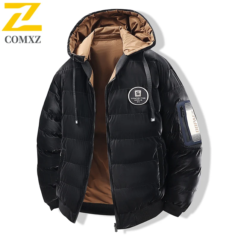 

Men Cotton Jacket 2025 Double-sided Wearable Trend Thick Warm Hooded Down Jacket Casual Versatile Winter Clothes Men Cotton Coat